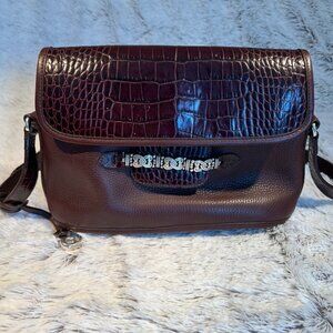 Women's Brighton Brown Adjustable Strap Purse with Silver Accents